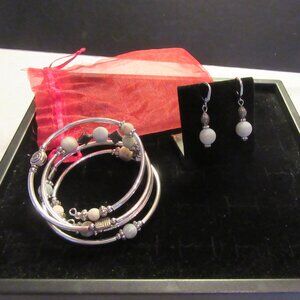 NEW Swirly Bracelet with Matching Earrings Silver Plate with Stone Beads